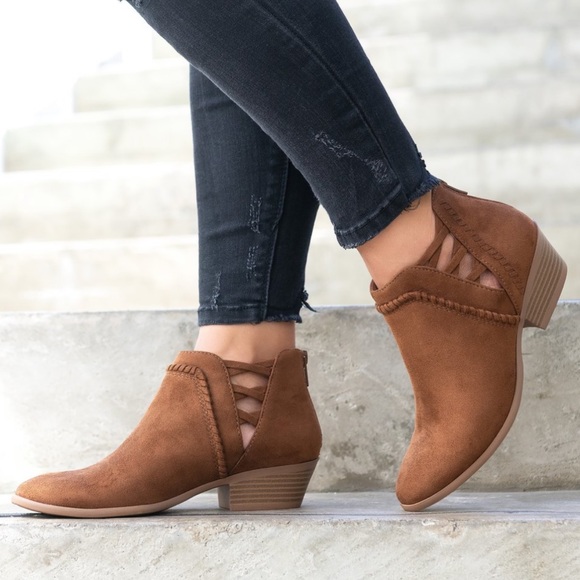 Soda Shoes - Soda Tan Suede Crisscross Ankle Booties